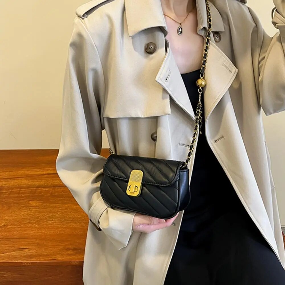Hardware Lock Convertible Crossbody Handbag Daily Collocation