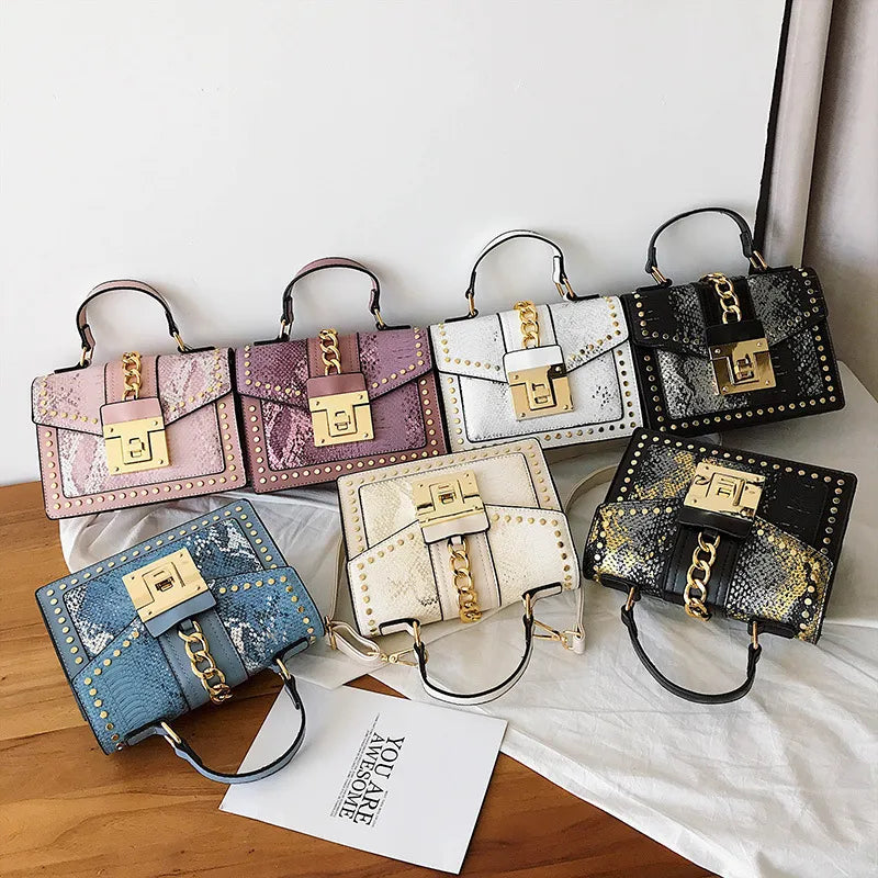 Fashion Serpentine Shoulder Bag Women PU Leather Crossbody Bag Luxury Chains Messenger Bag Designer Lock Lady Square Handbag sac
