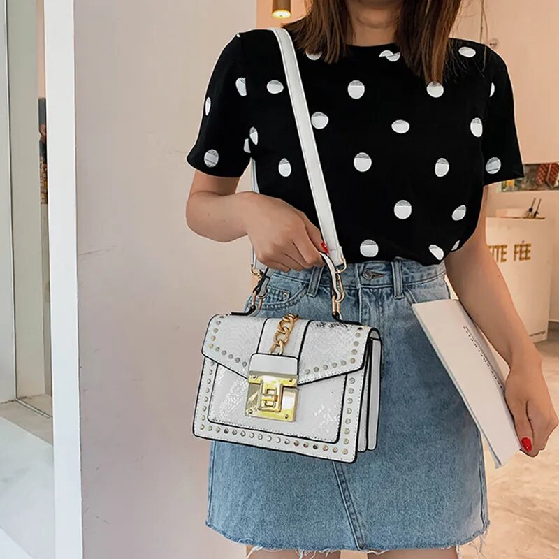 Fashion Serpentine Shoulder Bag Women PU Leather Crossbody Bag Luxury Chains Messenger Bag Designer Lock Lady Square Handbag sac