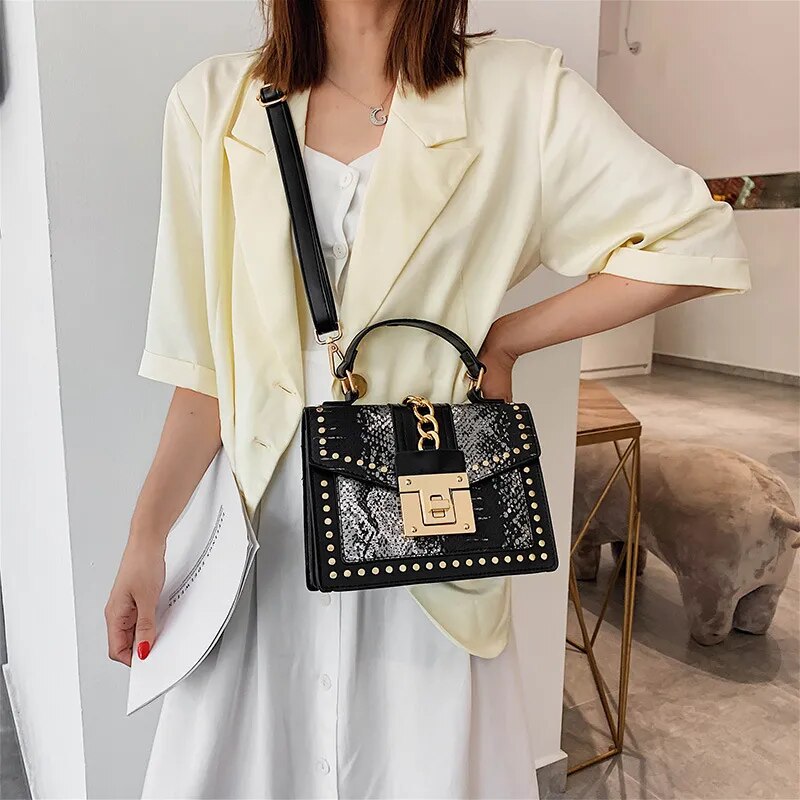 Fashion Serpentine Shoulder Bag Women PU Leather Crossbody Bag Luxury Chains Messenger Bag Designer Lock Lady Square Handbag sac