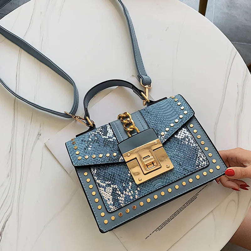 Fashion Serpentine Shoulder Bag Women PU Leather Crossbody Bag Luxury Chains Messenger Bag Designer Lock Lady Square Handbag sac