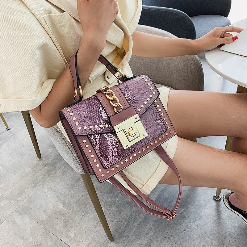 Fashion Serpentine Shoulder Bag Women PU Leather Crossbody Bag Luxury Chains Messenger Bag Designer Lock Lady Square Handbag sac