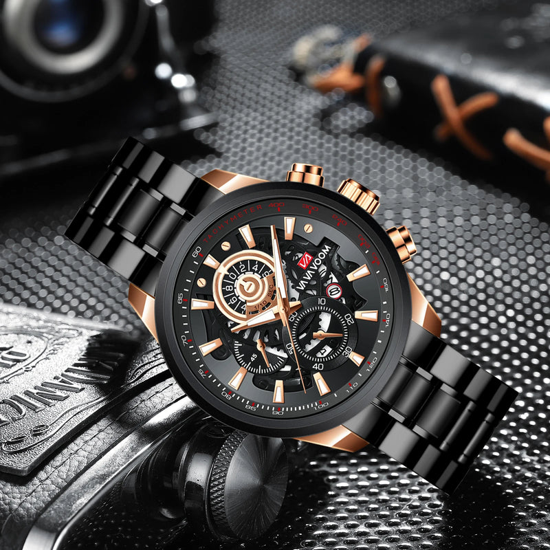 Sports Fashion Watch Luxury Design Gold Blac