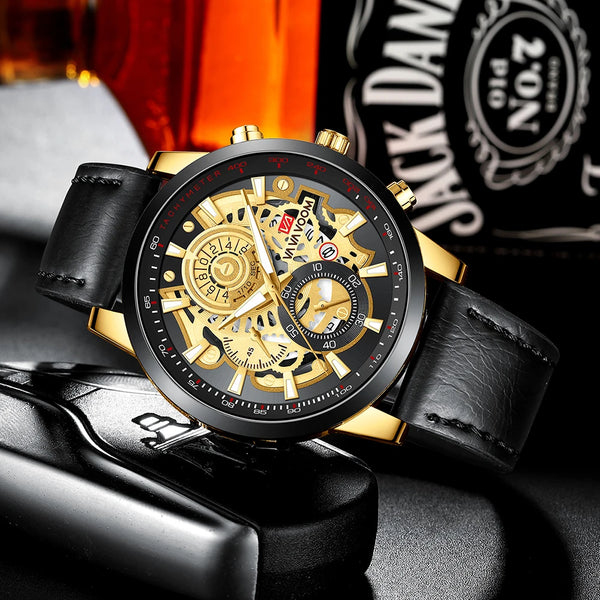 Sports Fashion Watch Luxury Design Gold Blac